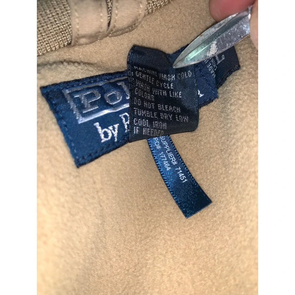 Polo Ralph Lauren Mens Tan Windbreaker Jacket Stowaway Hood Fleece Lined Large
